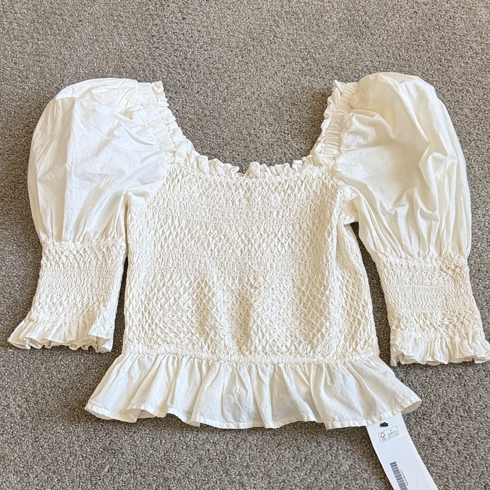 Sea Elegant Cream Smocked Women's Top